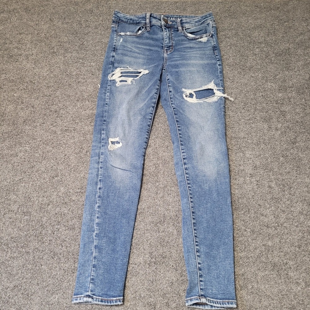 American Eagle Jeans Womens Size 2 Blue Distressed Skinny Next Level Stretch